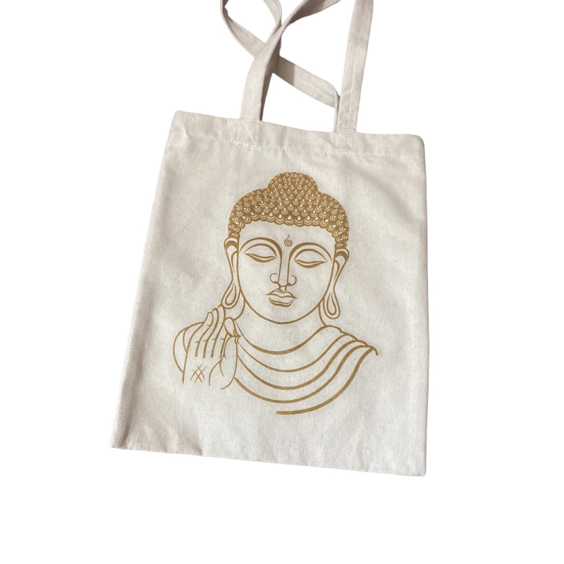 Canvas tote bag Buddha gold print