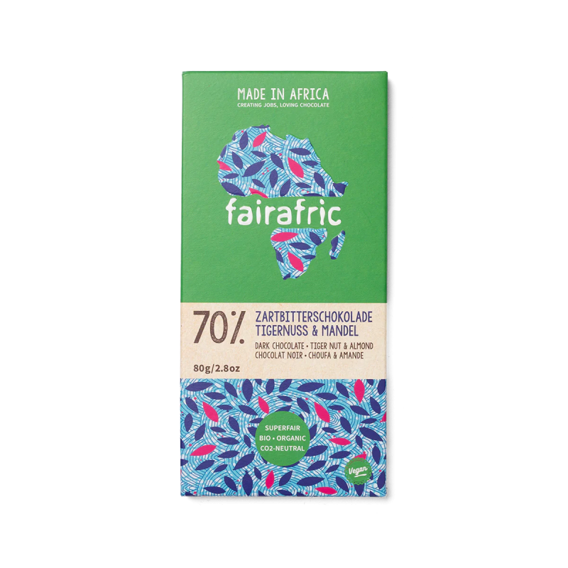 fairafric - Bio- Zartbitterschokolade 70% mit Tigernuss & Mandel