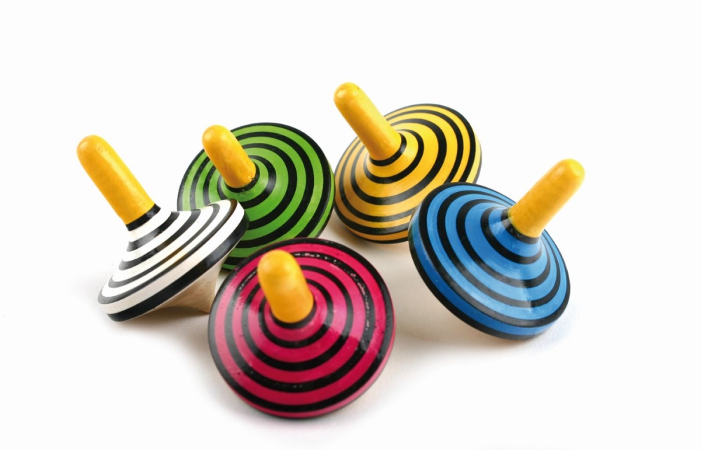 Kreiselset "Kreise", 5 Stück, Pala-Indigo-Holz, farbig lackiert