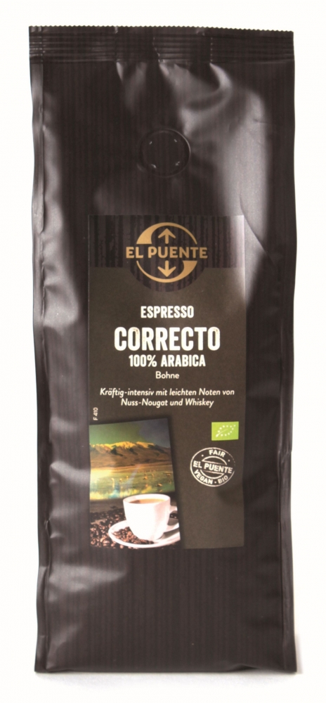 Correcto Bio-Espresso-Mischung, 500 g Bohne, kbA, Ventilbeutel 