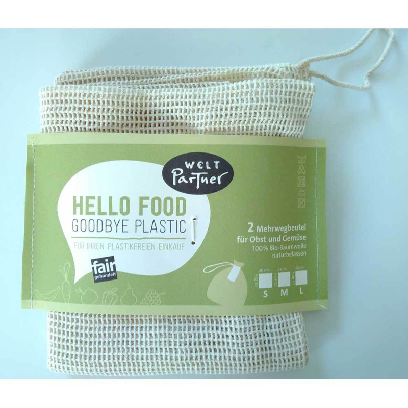 Hello Food Bag - 2er Set Mehrwegbeutel,  Größe M, ca. 25x30
