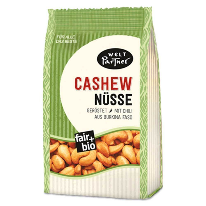 Cashew-Nüsse, geröstet, gesalzen, mit Chili, bio°, 125g