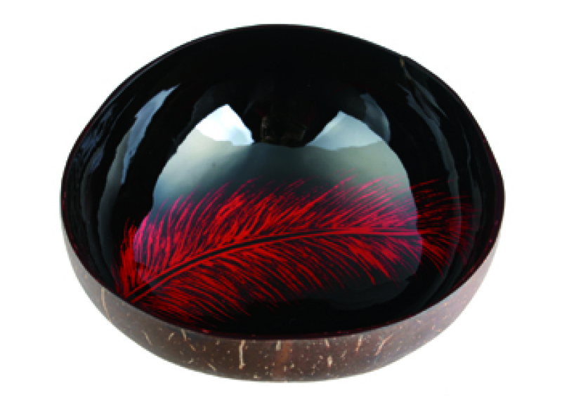 Kokosnuss-Schale "Feder" innen lackiert, schwarz/rot D13cm H 5cm