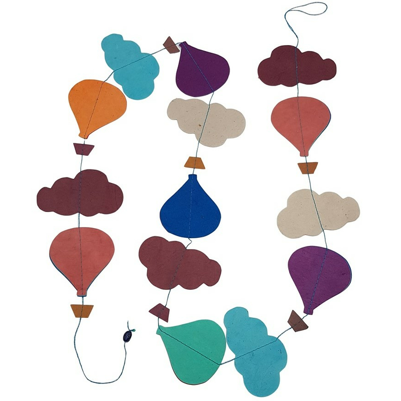 Papier Girlande Heißluftballon mit Wolken