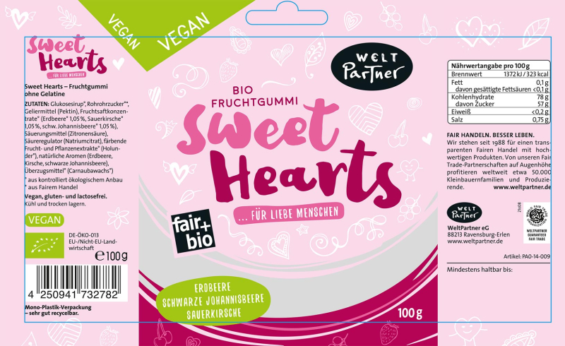Bio-Sweethearts°, Fruchtgummi-Herzen