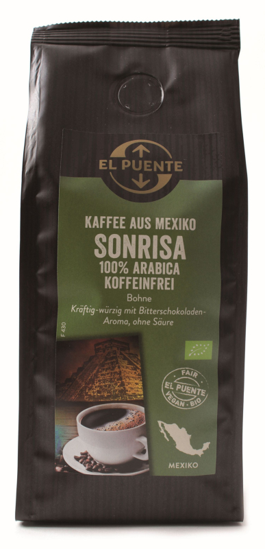 Sonrisa Bio-Kaffee koffeinfrei, 250 g Bohne, kbA