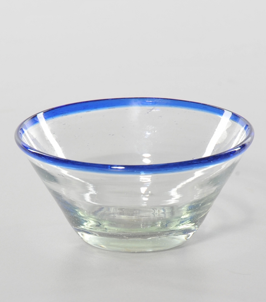 CHUTNEYSCHÜSSEL Glas blauer Rand, dm 8cm
